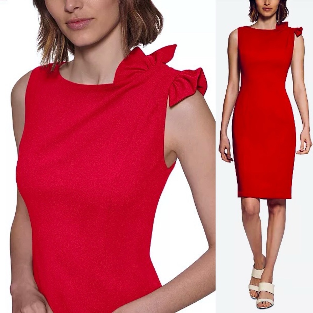 Calvin Klein
Women's Bow-Trim Boat-Neck Sheath Dress Size 6 NEW WITH TAGS RED - Picture 2 of 10